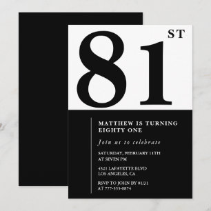 Convite de aniversário de 81 anos Chic Preto e Bra