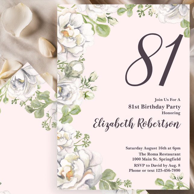Convite de Aniversário de 81 anos com Peônias Flor (Criador carregado)