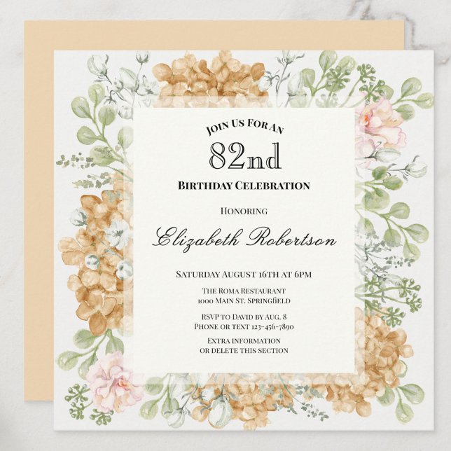 Convite de Aniversário de 82 Anos em Cores Elegant (Criador carregado)