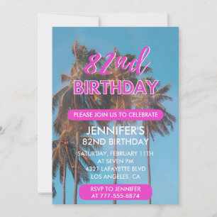 convite de aniversário de 82 anos Summer Pink Palm