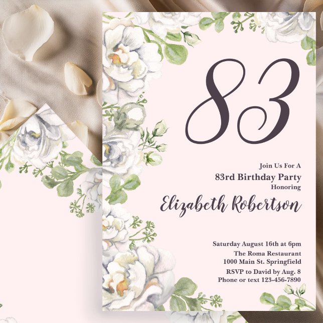 Convite de Aniversário de 83 anos com Peônias Flor (Criador carregado)