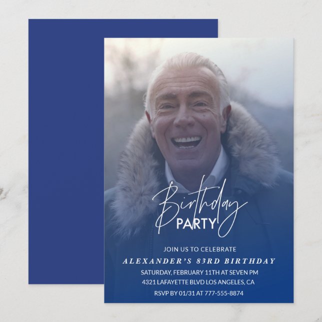 Convite de aniversário de 83 anos da Foto Azul (Frente/Verso)