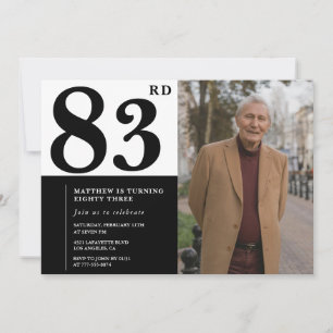 Convite de Aniversário de 83 anos Preto e Branco c