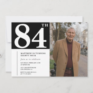 Convite de aniversário de 84 anos com foto preto e
