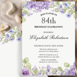 Convite de Aniversário de 84 Anos Elegante Floral 