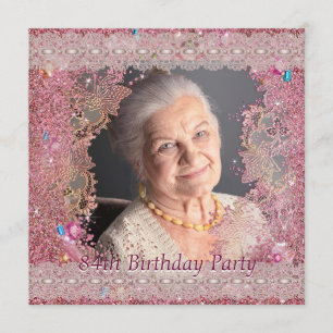 Convite de Aniversário de 84 Anos Feminino Brilho 