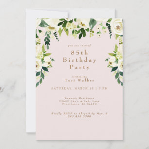 Convite de Aniversário de 85 Anos com Floral Branc