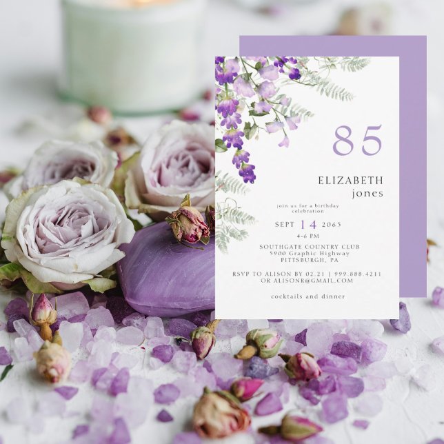 Convite de Aniversário de 85 Anos com Floral de La (Criador carregado)