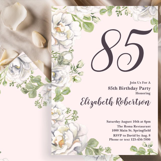 Convite de Aniversário de 85 anos com Peônias Flor (Criador carregado)