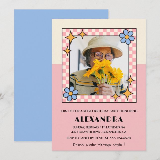 convite de aniversário de 85 anos Flores Rosa Groo (Frente/Verso)