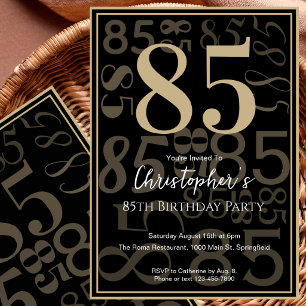 Convite de Aniversário de 85 Anos Moderno Ouro Pre