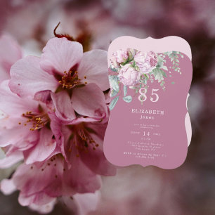Convite de Aniversário de 85 Anos Plum Pink Floral