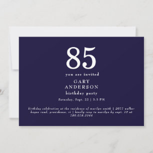 Convite de Aniversário de 85 anos Simples Marinha