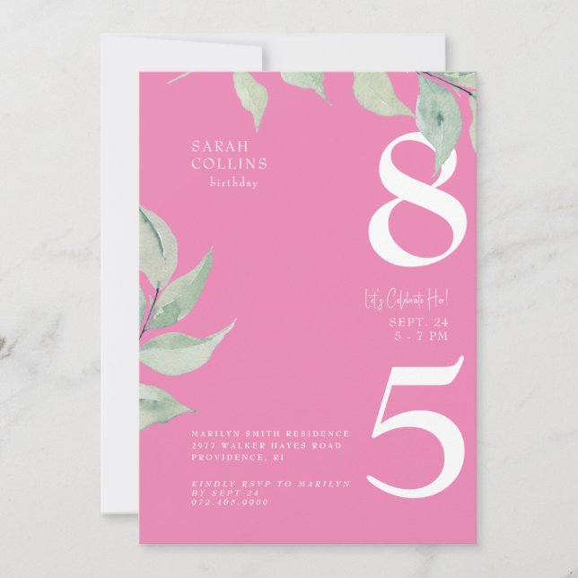 Convite de Aniversário de 85 Anos Simples Rosa (Frente)