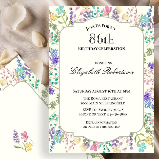 Convite de Aniversário de 86 Anos com Flores Silve (Criador carregado)