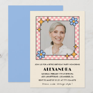 Convite de aniversário de 86 anos com foto floral