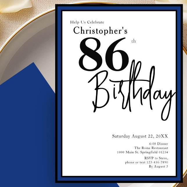 Convite de Aniversário de 86 Anos Moderno Elegante (Criador carregado)