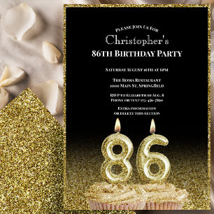 Convite de Aniversário de 86 anos Preto e Dourado 