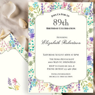 Convite de Aniversário de 89 Anos Colorido de Flor