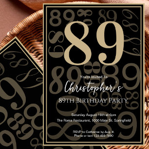 Convite de Aniversário de 89 Anos Moderno Ouro Neg