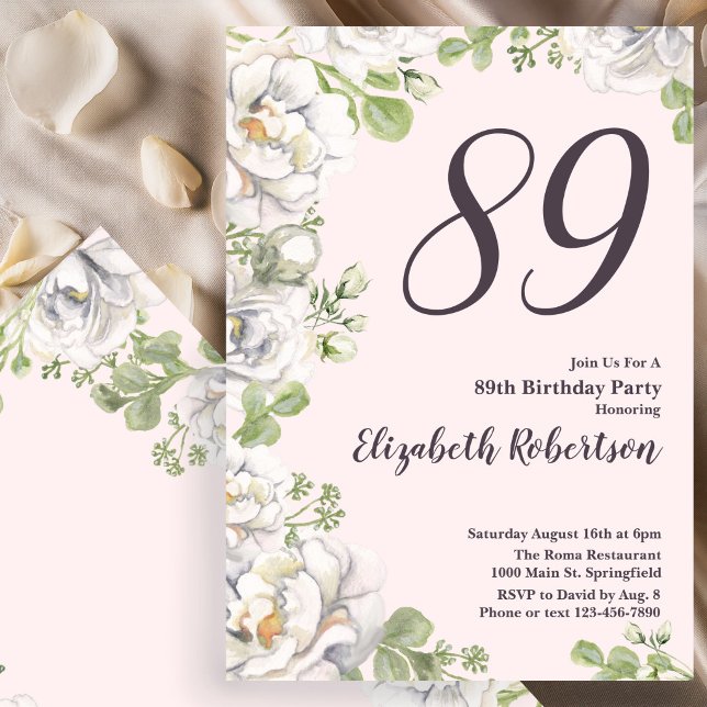 Convite de Aniversário de 89 anos Rosa Flores Peôn (Criador carregado)