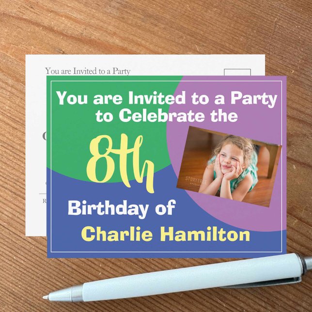 Convite de Aniversário de 8 anos com Postcard de F (Criador carregado)