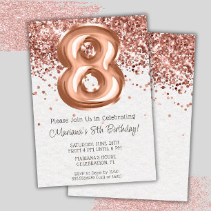 Convite de Aniversário de 8 anos em Rose Gold