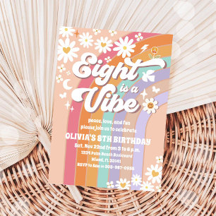 Convite de Aniversário de 8 Anos Groovy Rainbow