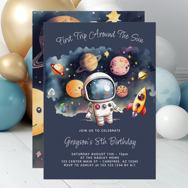 Convite de Aniversário de 8 anos Planetas Espaço A (Criador carregado)