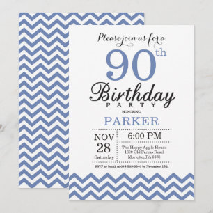 Convite de Aniversário de 90 anos Azul Chevron