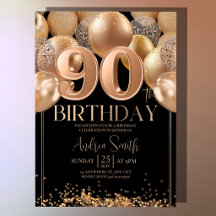 Convite de Aniversário de 90 anos Black Rose Gold