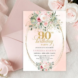 Convite de Aniversário de 90 anos Boho Dourado Flo