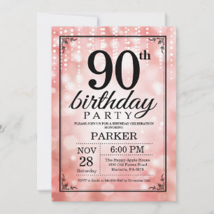 Convite de Aniversário de 90 anos Brilho Rosa