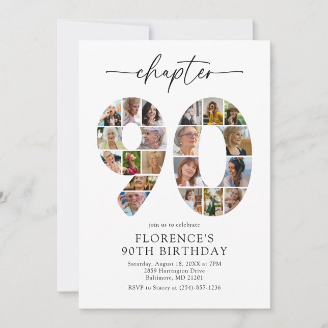 Convite de Aniversário de 90 Anos Capítulo Elegant (Frente)