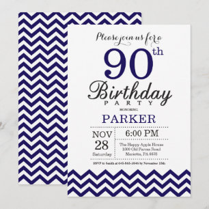 Convite de Aniversário de 90 anos Chevron Azul-Mar