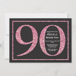 Convite de Aniversário de 90 anos com Glitter Rosa