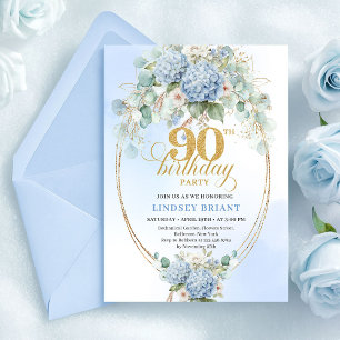 Convite de Aniversário de 90 anos com Hortênsias A