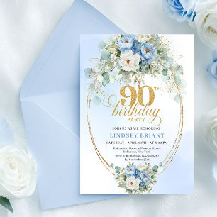 Convite de Aniversário de 90 anos com Peônias Azui