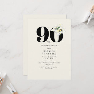 Convite de Aniversário de 90 Anos com Tema Floral