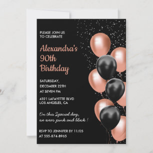 Convite de aniversário de 90 anos em rose gold Bal