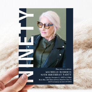 Convite de Aniversário de 90 Anos Moderno NINETY F