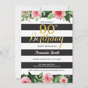 Convite de Aniversário de 90 anos para Mulheres. F