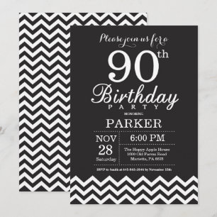 Convite de Aniversário de 90 anos Preto e Branco C