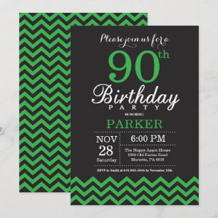 Convite de Aniversário de 90 anos Preto e Chevron 