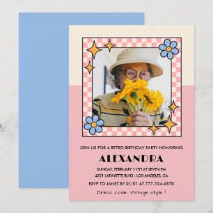 convite de aniversário de 90 anos Retro Groovy Flo