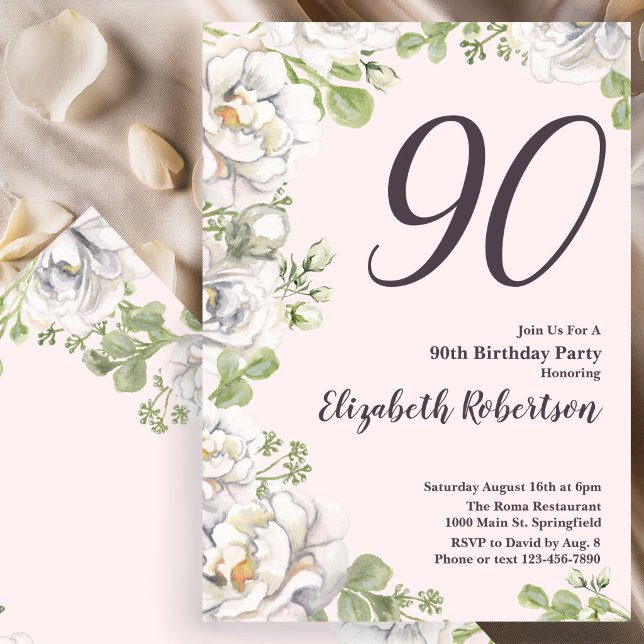 Convite de Aniversário de 90 anos Rosa Flores Peôn (Criador carregado)