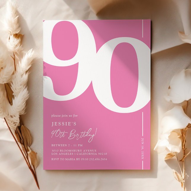Convite de Aniversário de 90 Anos Rosa Fofo (Criador carregado)