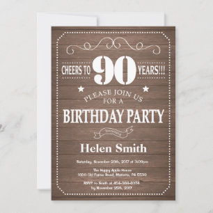 Convite de Aniversário de 90 Anos Rústico