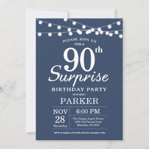 Convite de Aniversário de 90 anos Surpresa Azul