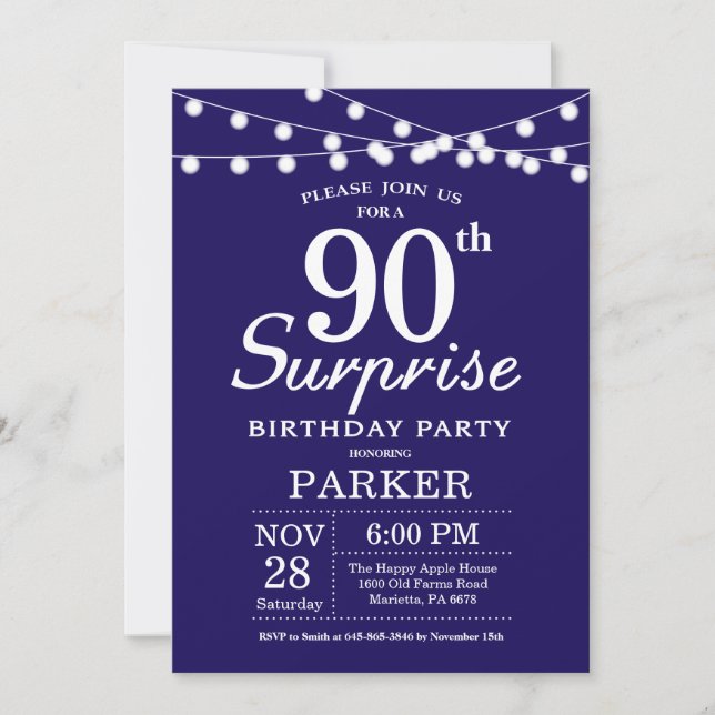 Convite de Aniversário de 90 anos Surpresa Azul Ma (Frente)